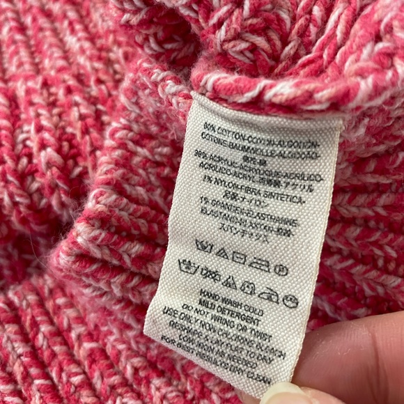 Free People Pink Collared Deep V Sweater L Marled Knit Pullover Boho Top - Picture 8 of 13